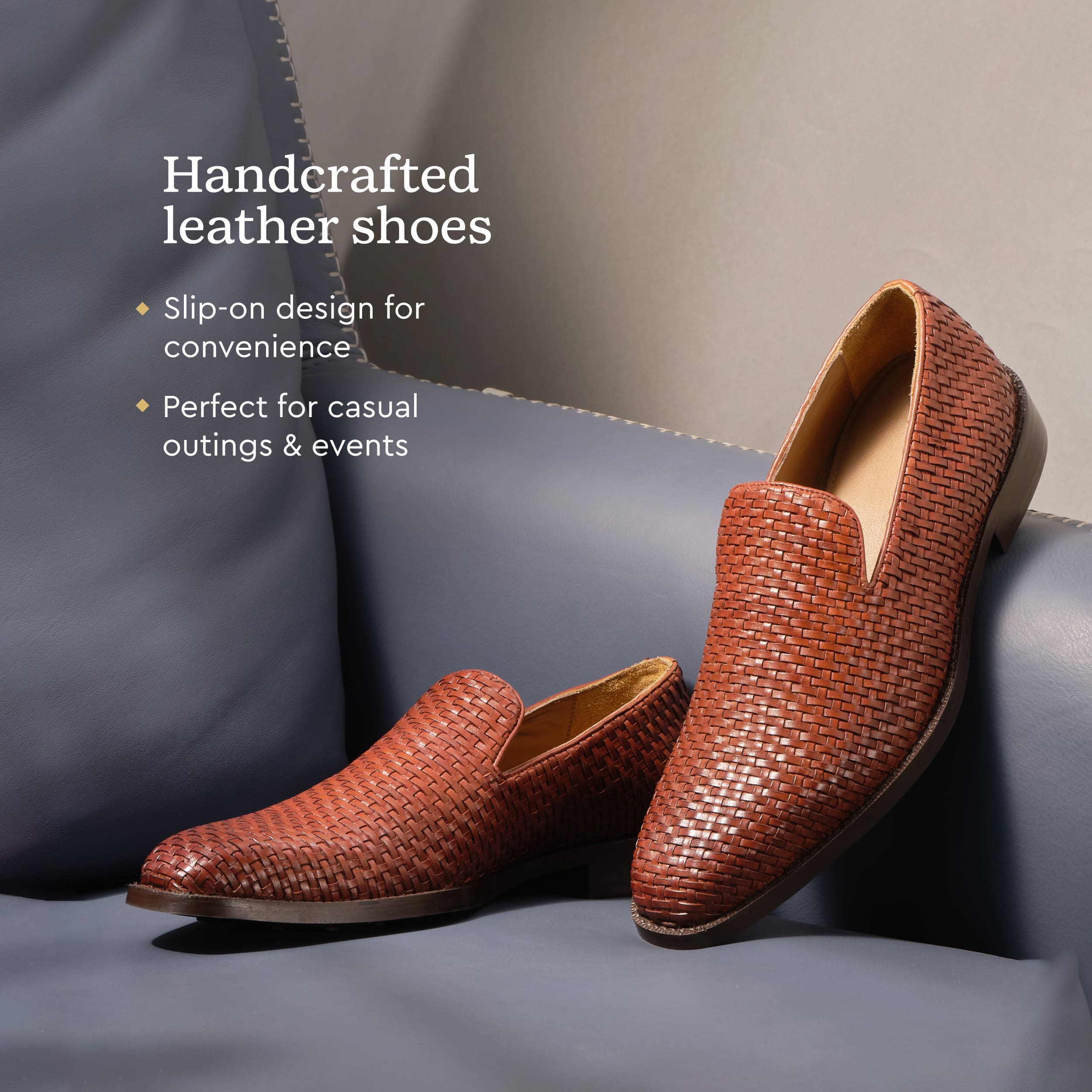 Tan Weaved Cuban Slip Ons