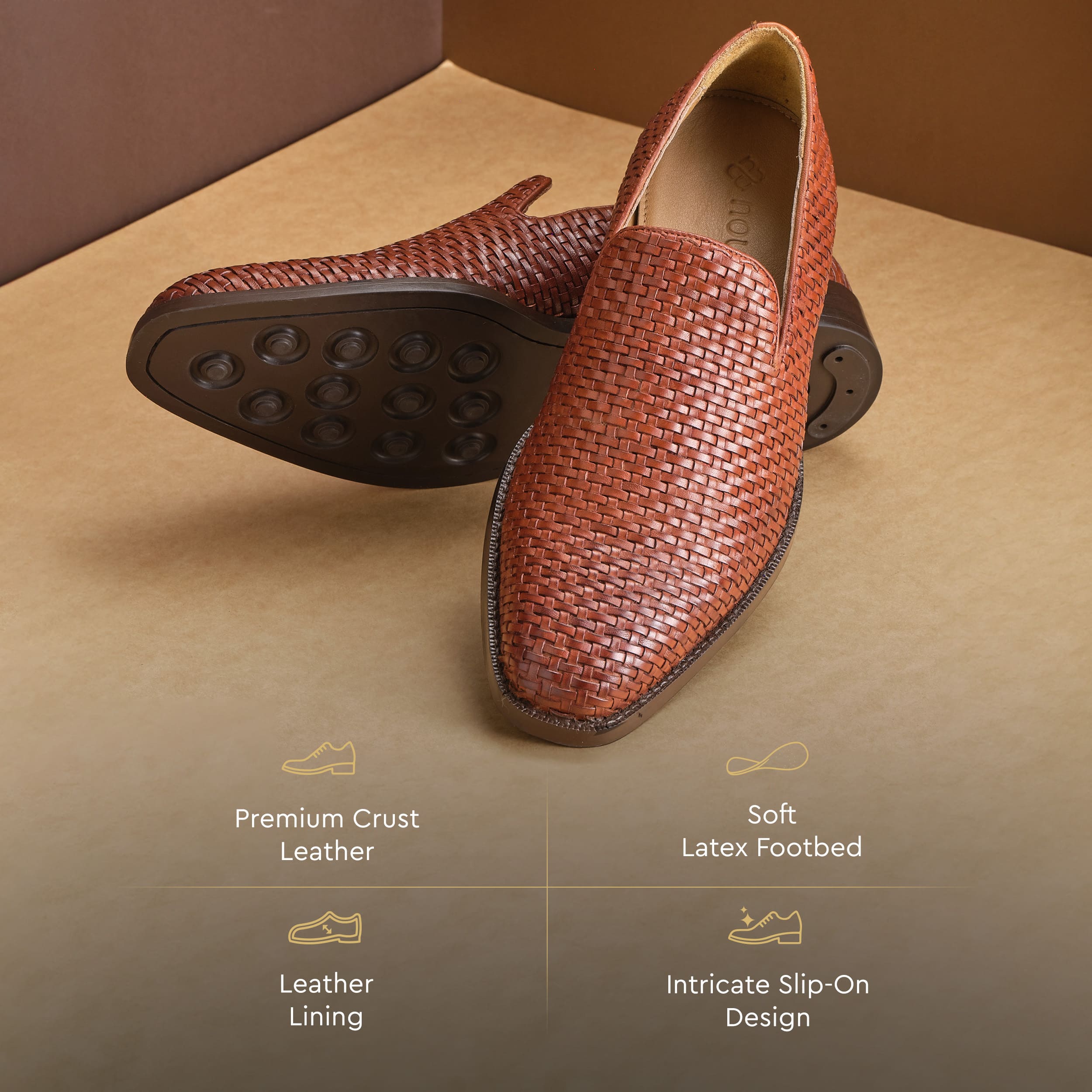 Tan Weaved Cuban Slip Ons