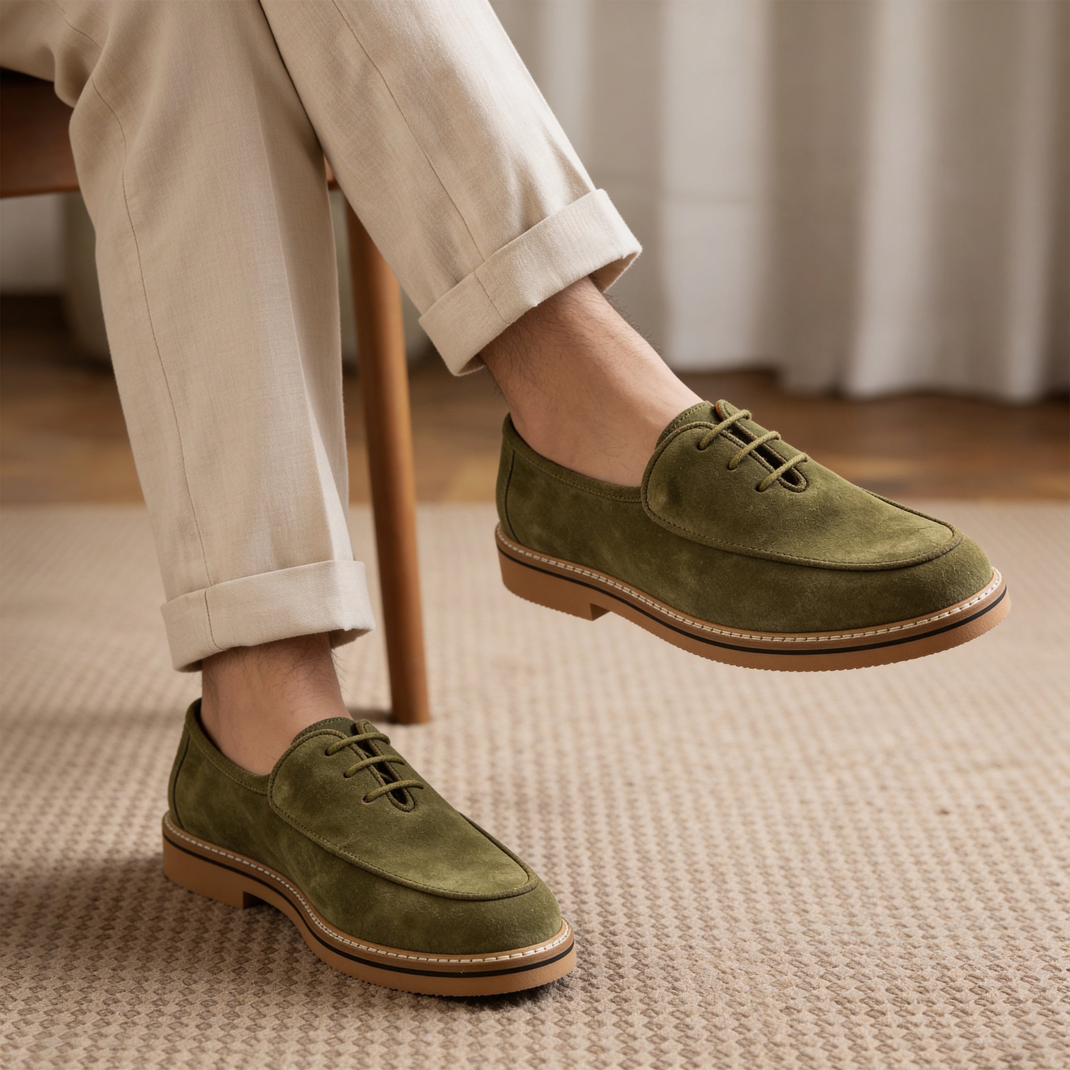 Olive Suede Lace-Up