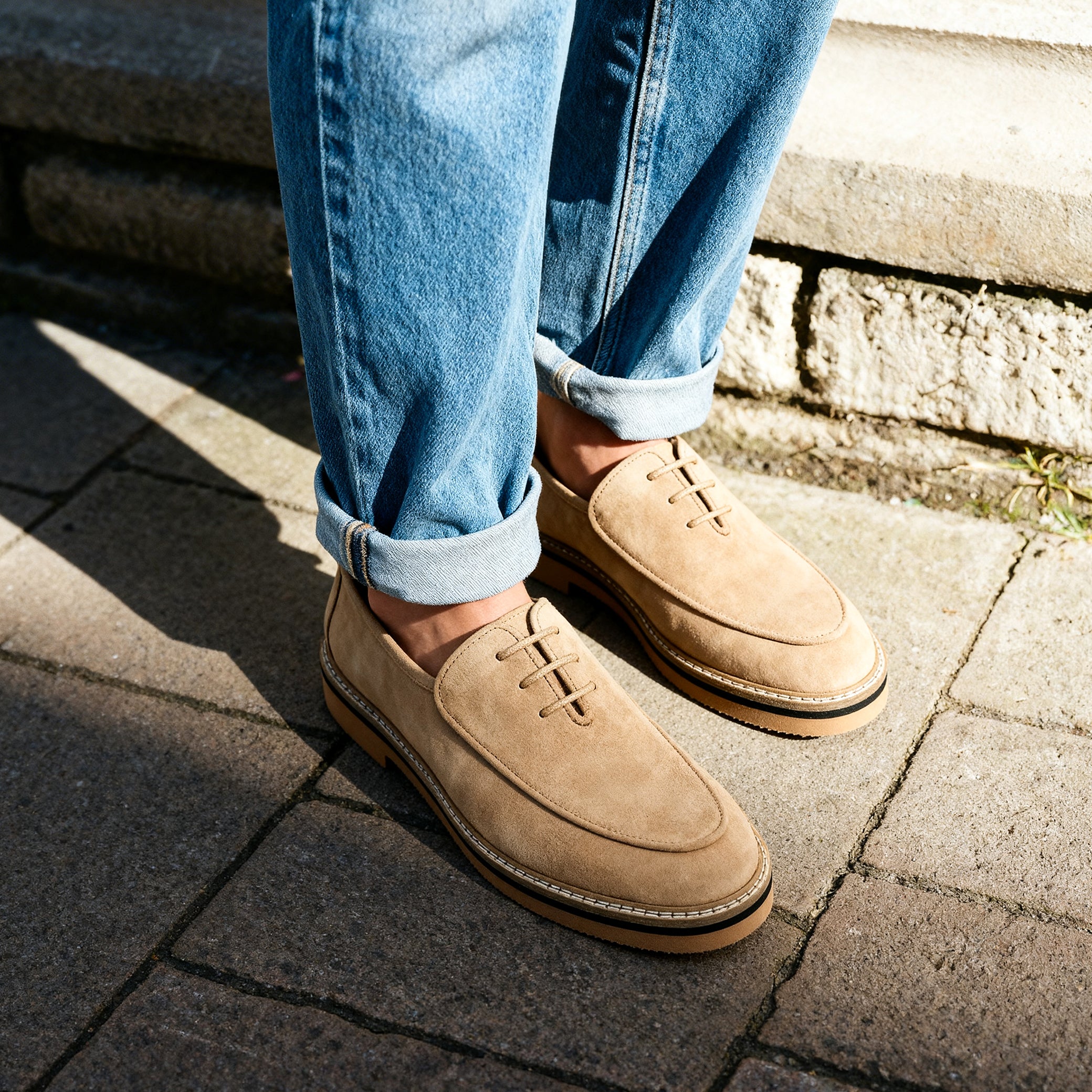 Beige Suede Lace-Up