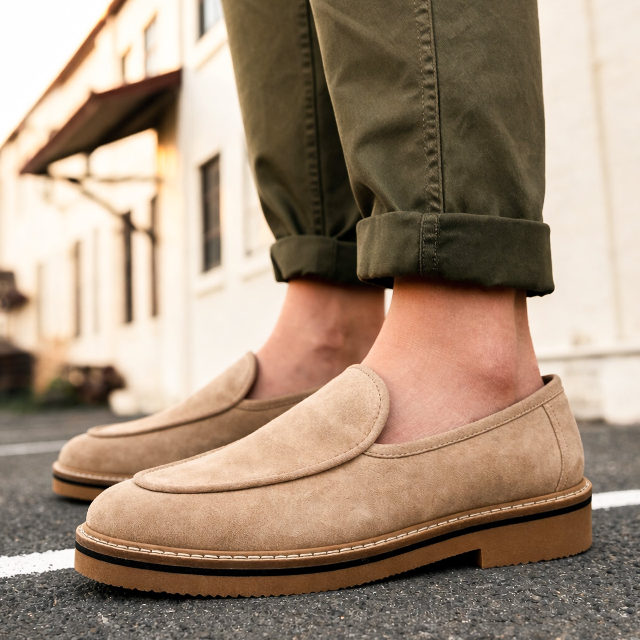 Beige Suede Slip-On