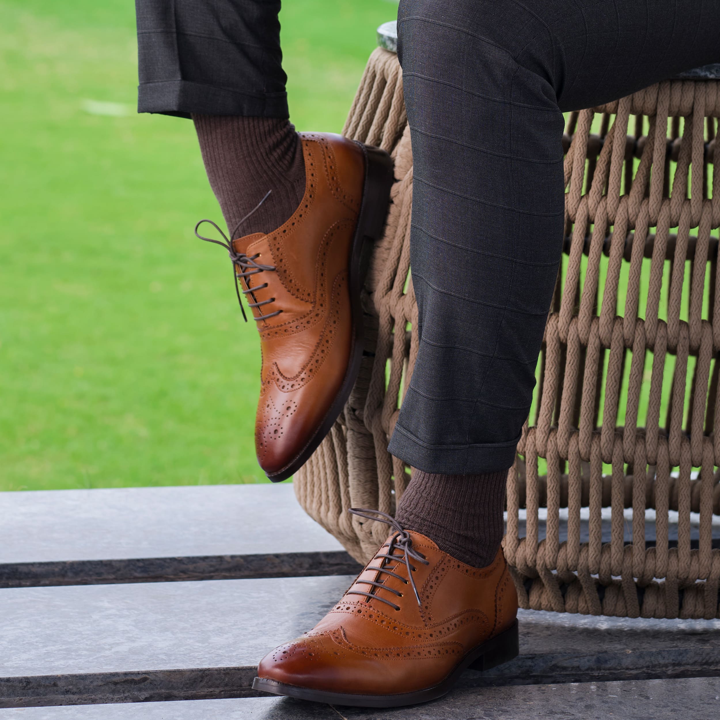 Tan Scott Brogue Shoes for Men Classic Argentinian Leather