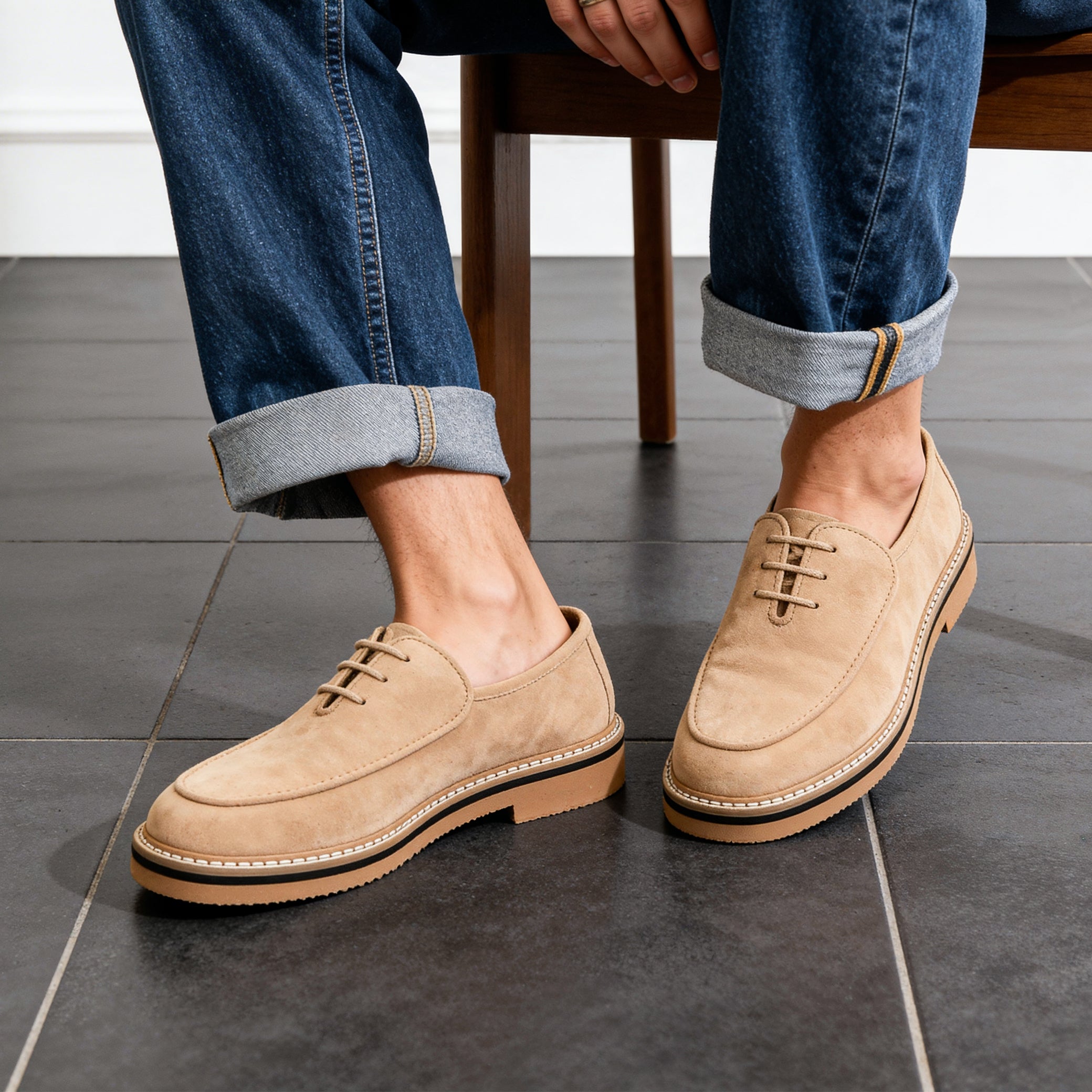 Beige Suede Lace-Up